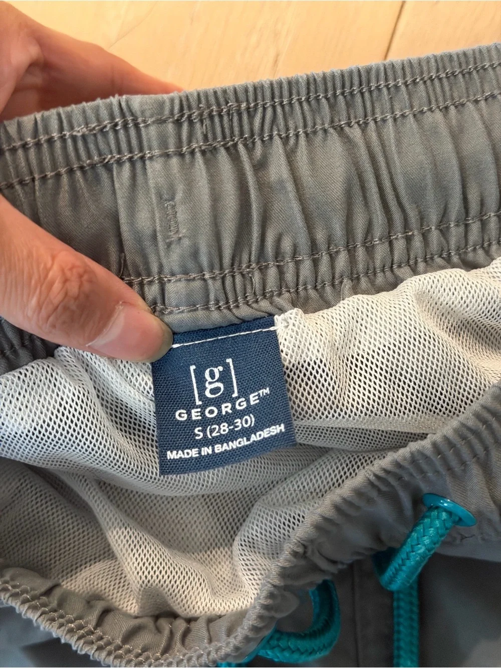 George Men's Swim Trunks in Gray with Teal Drawstring